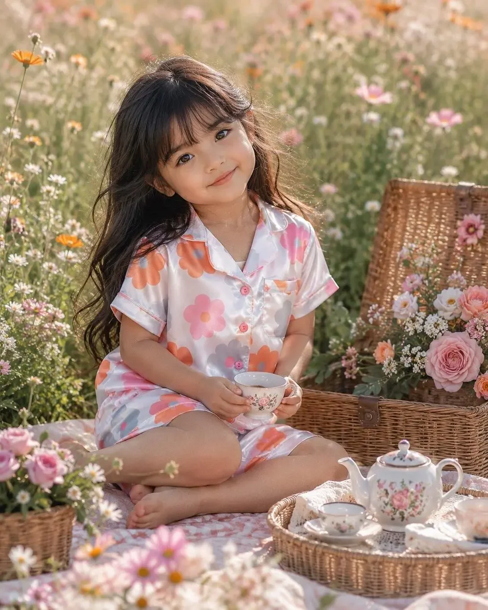 Sweetest Dreams Blooming Floral Silky Pajama Lounge Set 4T